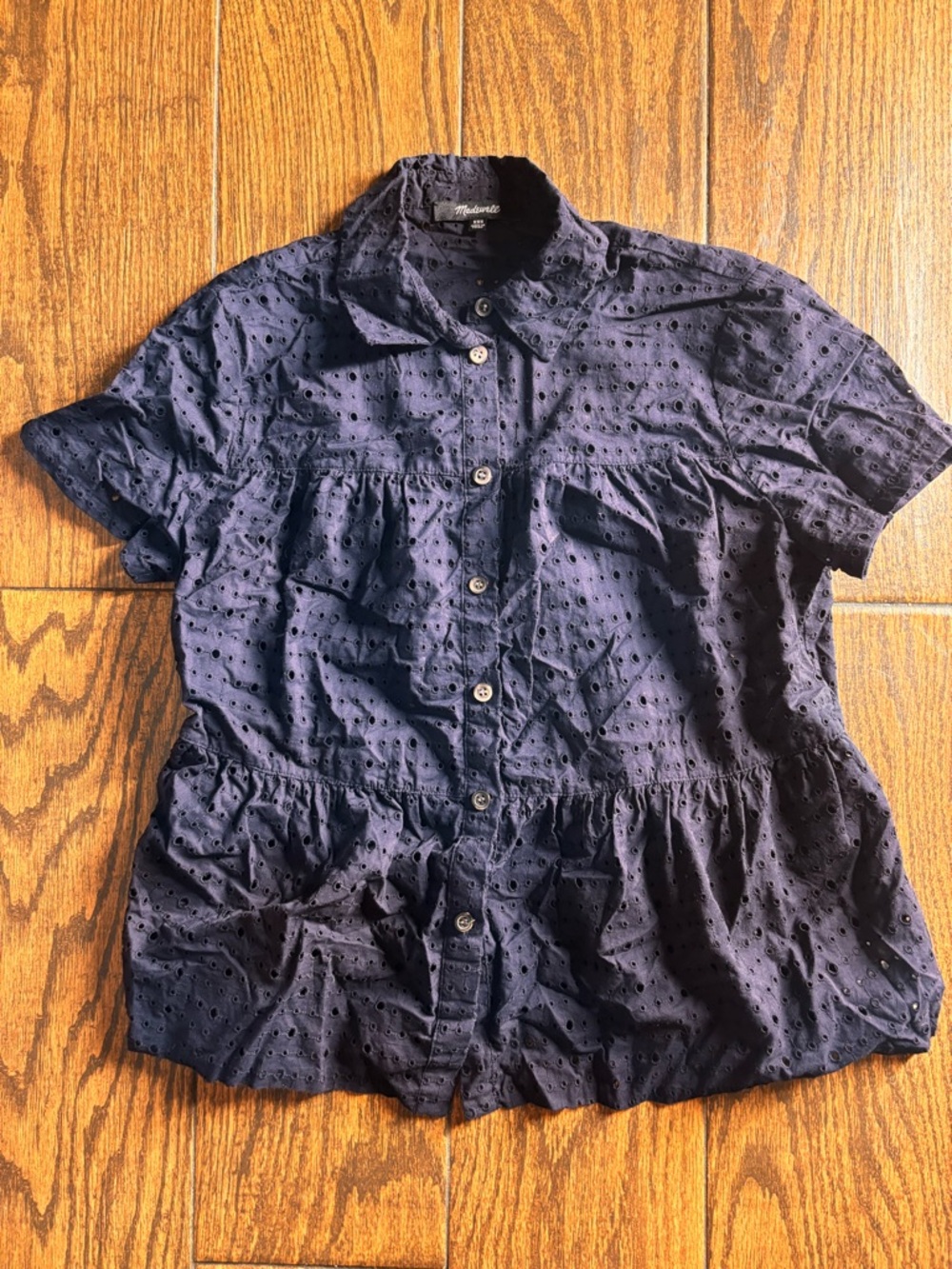 Madewell Navy Eyelet Short-Sleeve Button-Down Shirt